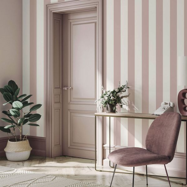 Regency Stripe Wallpaper Pink / White World of Wallpaper 1118