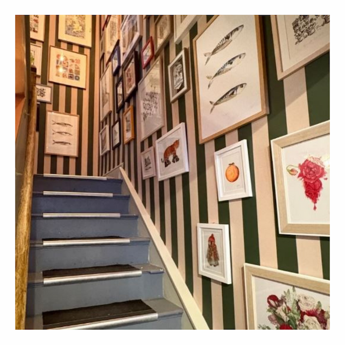 Sage green stripe wallpaper on Interior Design Masters BBC