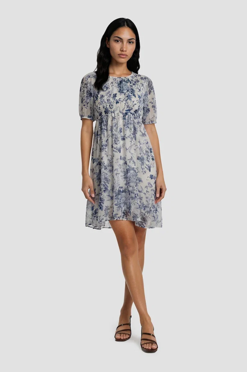 Image of Puff Sleeve Smock Tiered Dress - Blue