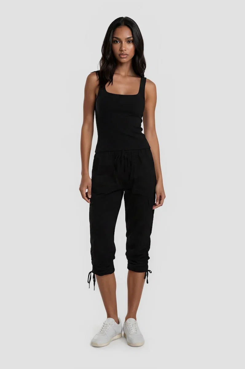 Image of Cotton Stretch Capris - Black
