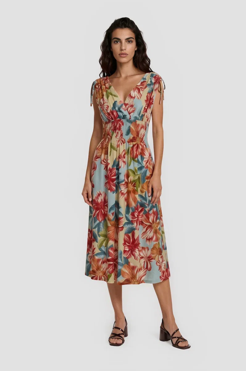 Image of Printed Smock Midi Dress - Multi