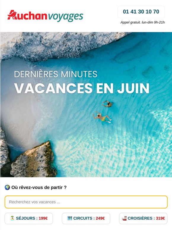 ⏰⌛ Jusqu'à -65% sur vos vacances en juin !