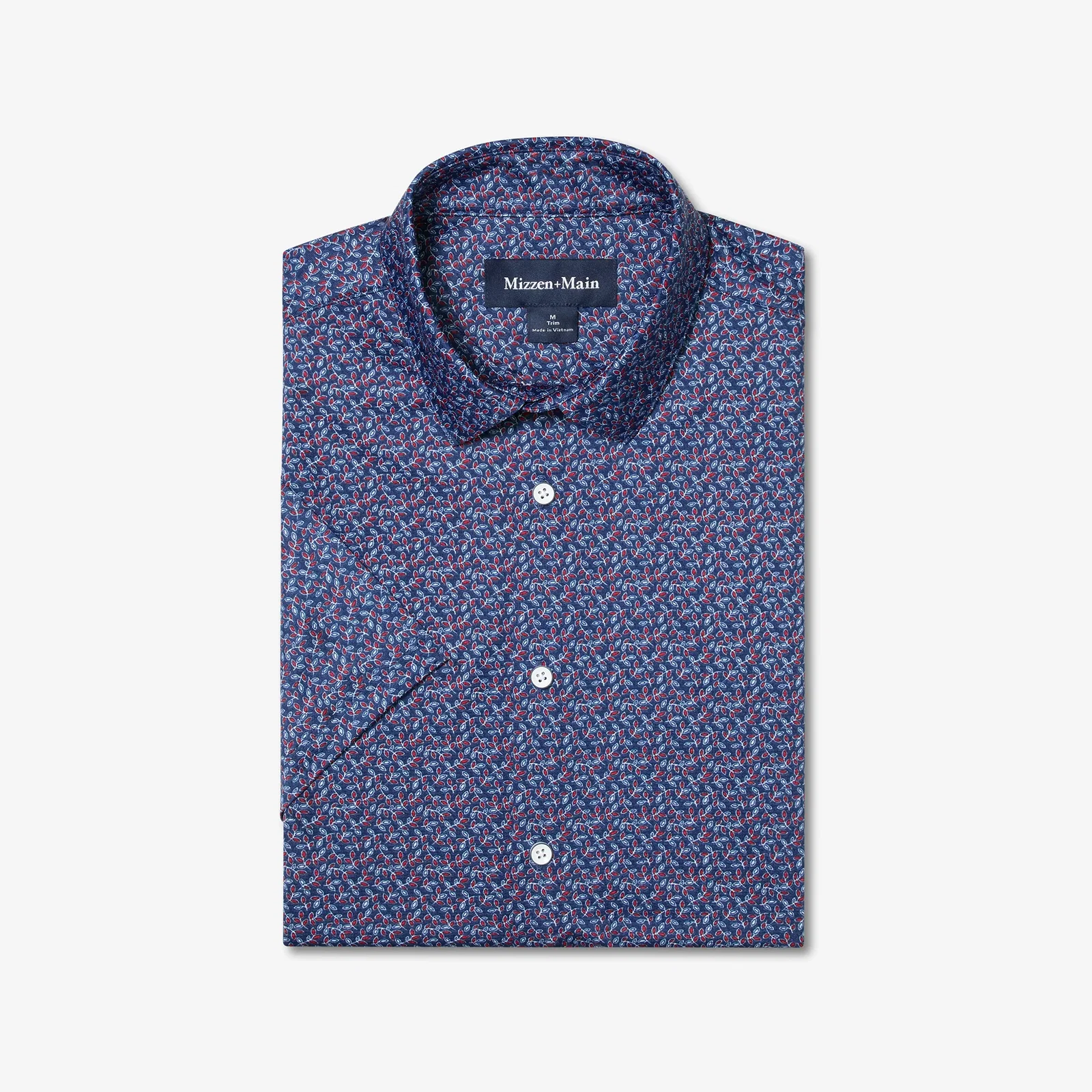 Image of Midnight Navy Variegated Leaf Halyard Short Sleeve Dress Shirt
