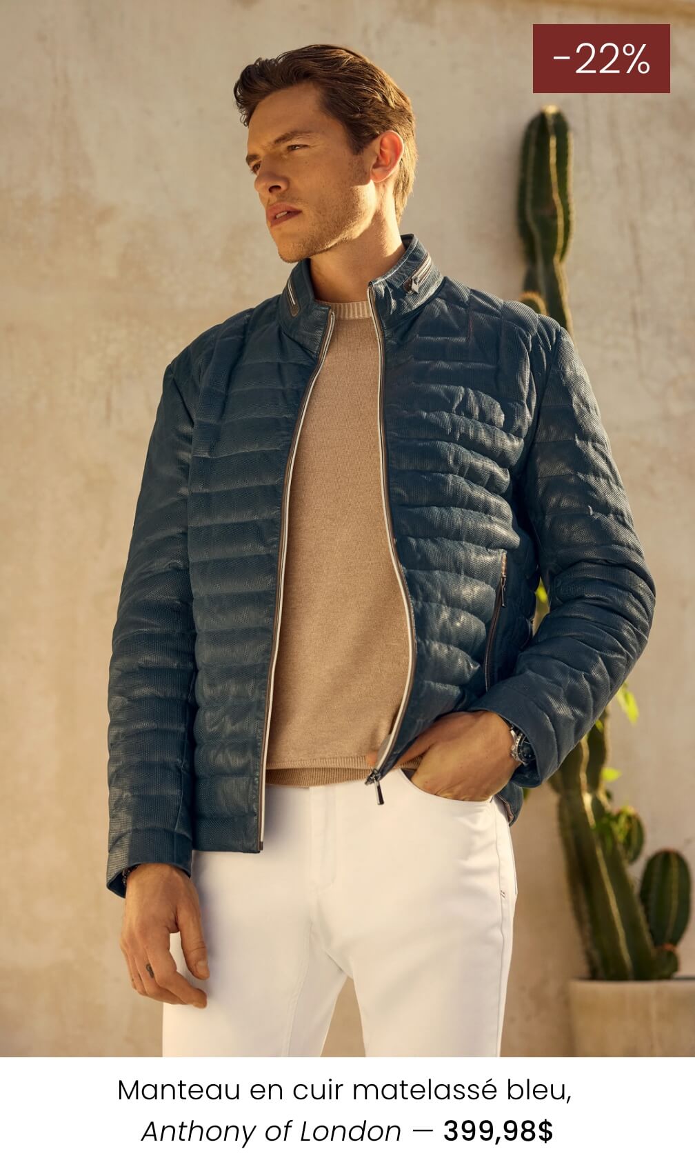 Manteau en cuir matelassé bleu