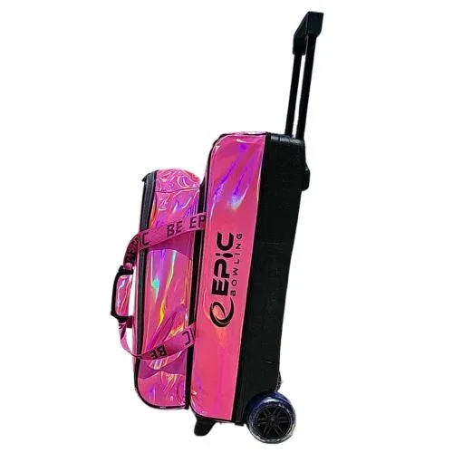 Image of Epic 3 Ball Flash Triple Tote Deluxe Hot Pink Holo With Pouch Bowling Bag