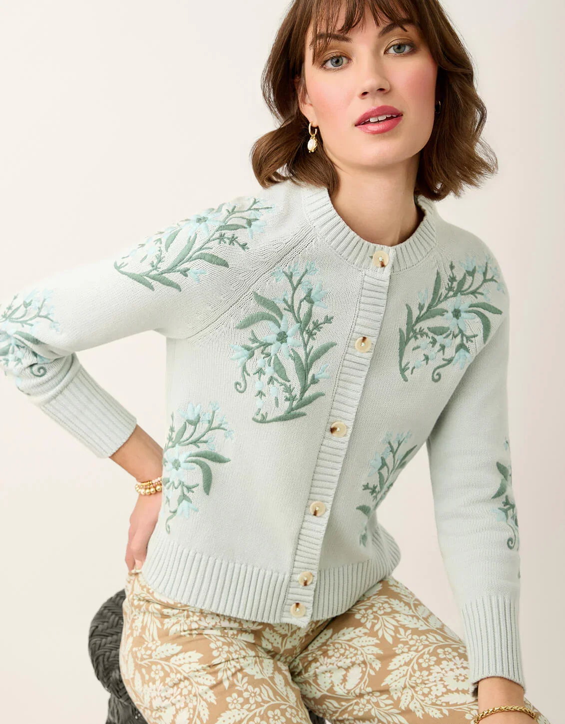 Image of Marlena Embroidered Cardigan Seamist