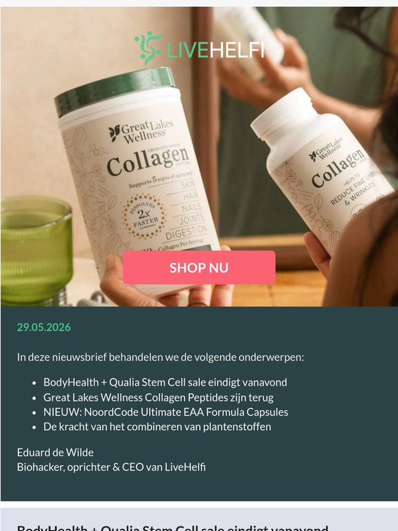 Nieuwsbrief: Collagen Peptides zijn terug + NoordCode EAA Capsules
