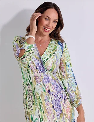 Soft Floral Ruched-front Dress