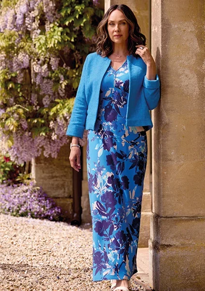Floaty Crepe Tea Dress | Cotton-rich Textured Jacket