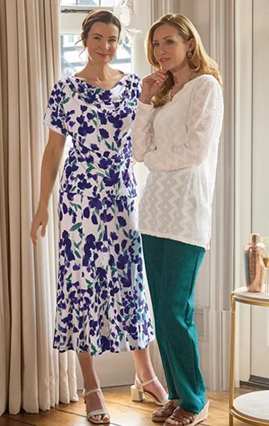 Pleated Shoulder Cowl Neck Top and Matching Skirt