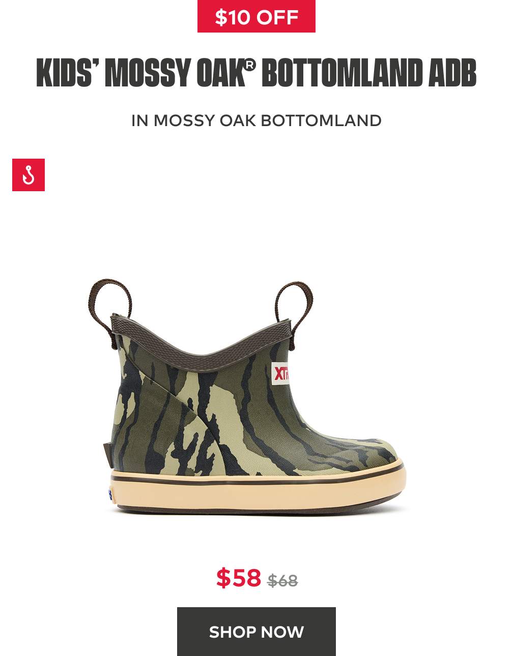 $10 Off Kids' Ankle Deck Boot in Mossy Oak Bottomland | Shop Now