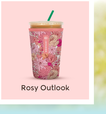 Pink cup with rose floral pattern.