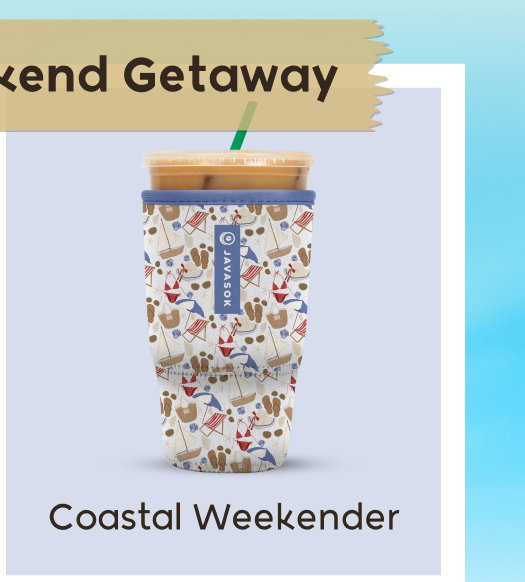 Coastal Weekender: Beach-themed patterned cup.