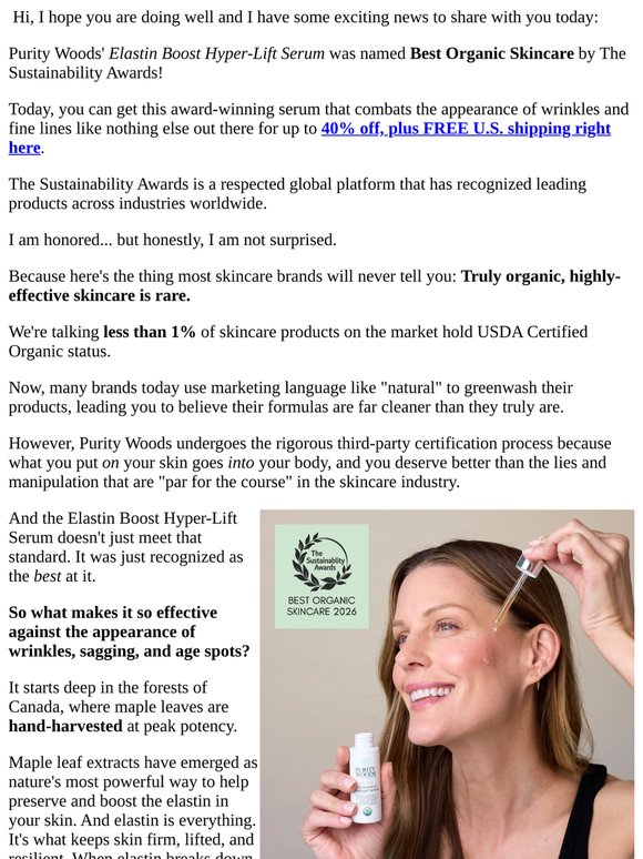 Awarded "Best Organic Skincare," ! (up to 40% off + free shipping to celebrate)