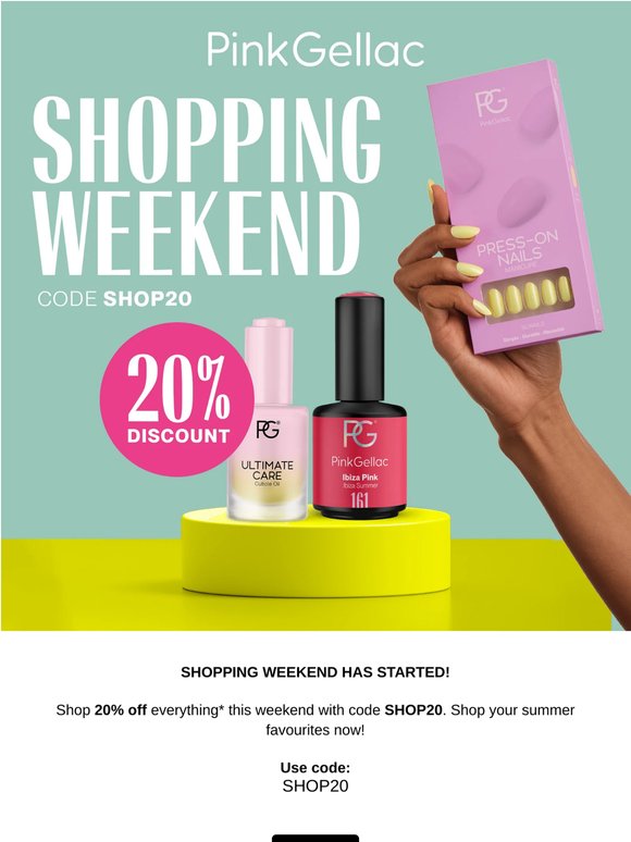 20% off! Shop your favourites all weekend 🩷