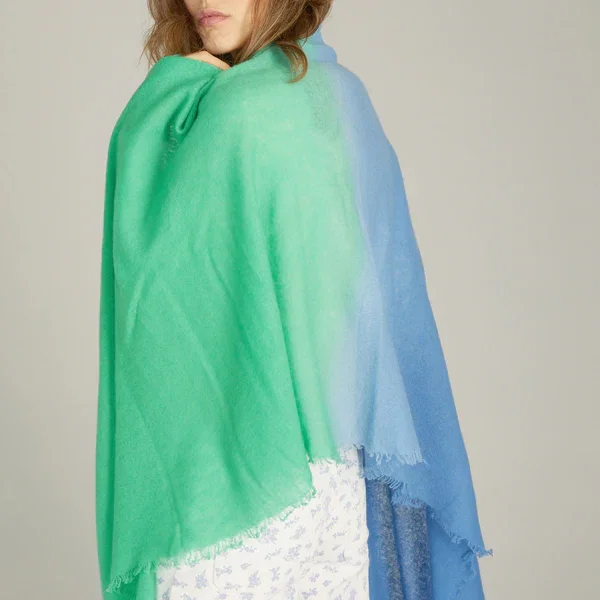 100% Cashmere Blue/Green Dip Dye Shawl