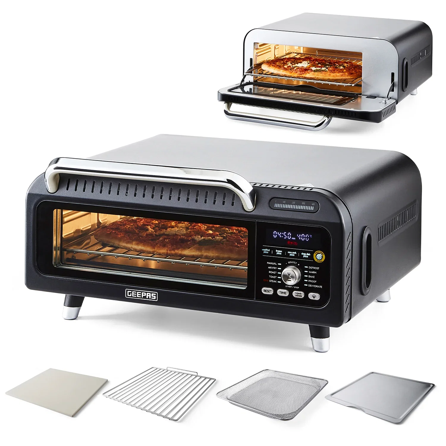 Image of 15-In-1 Black Air Fryer Pizza Oven For Indoor & Outdoor 18L