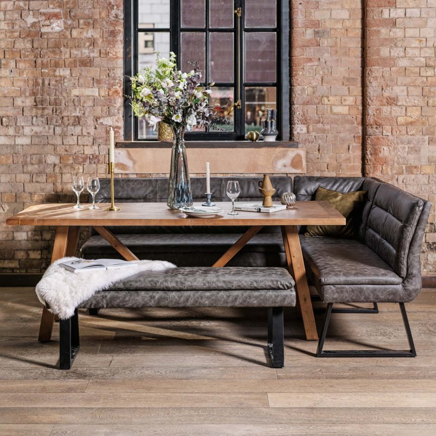 Image of Brisbane 200cm Dining Table & Industrial Corner Bench with Low Bench in Grey