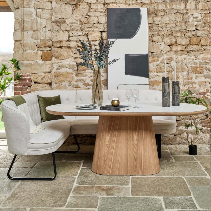 Image of Sutton 200cm Dining Table - Ash with Frampton Corner Bench in White RHF