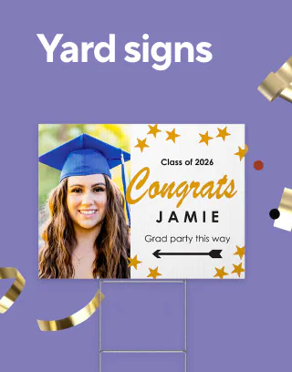 40% off custom cards, photo gifts, wrapping paper, banners, posters and yard signs