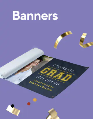 40% off custom cards, photo gifts, wrapping paper, banners, posters and yard signs