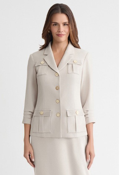 Stretch Deco Crepe Scrunch Sleeve Jacket, Limestone