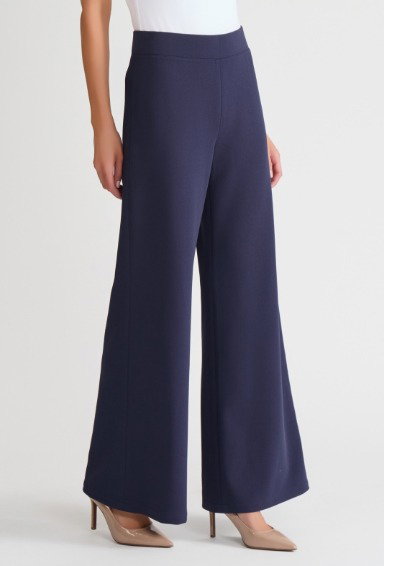 Stretch Deco Crepe Wide-Leg Pants, Indigo