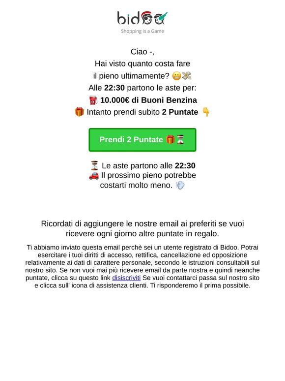 2 🎁 Il prossimo pieno lo paga Bidoo ⛽