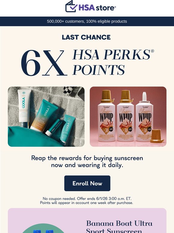 Ending: 6X points for top-rated suncare