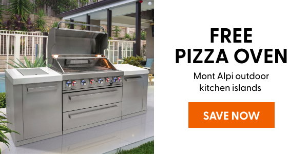 Free pizza oven with Mont Alpi outdoor kitchen islands