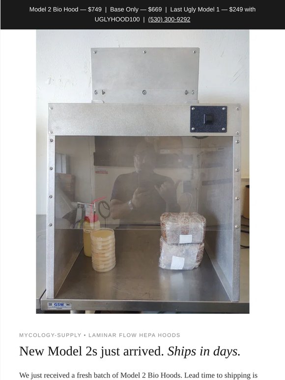 Still available — Model 2 bio hoods ship in days