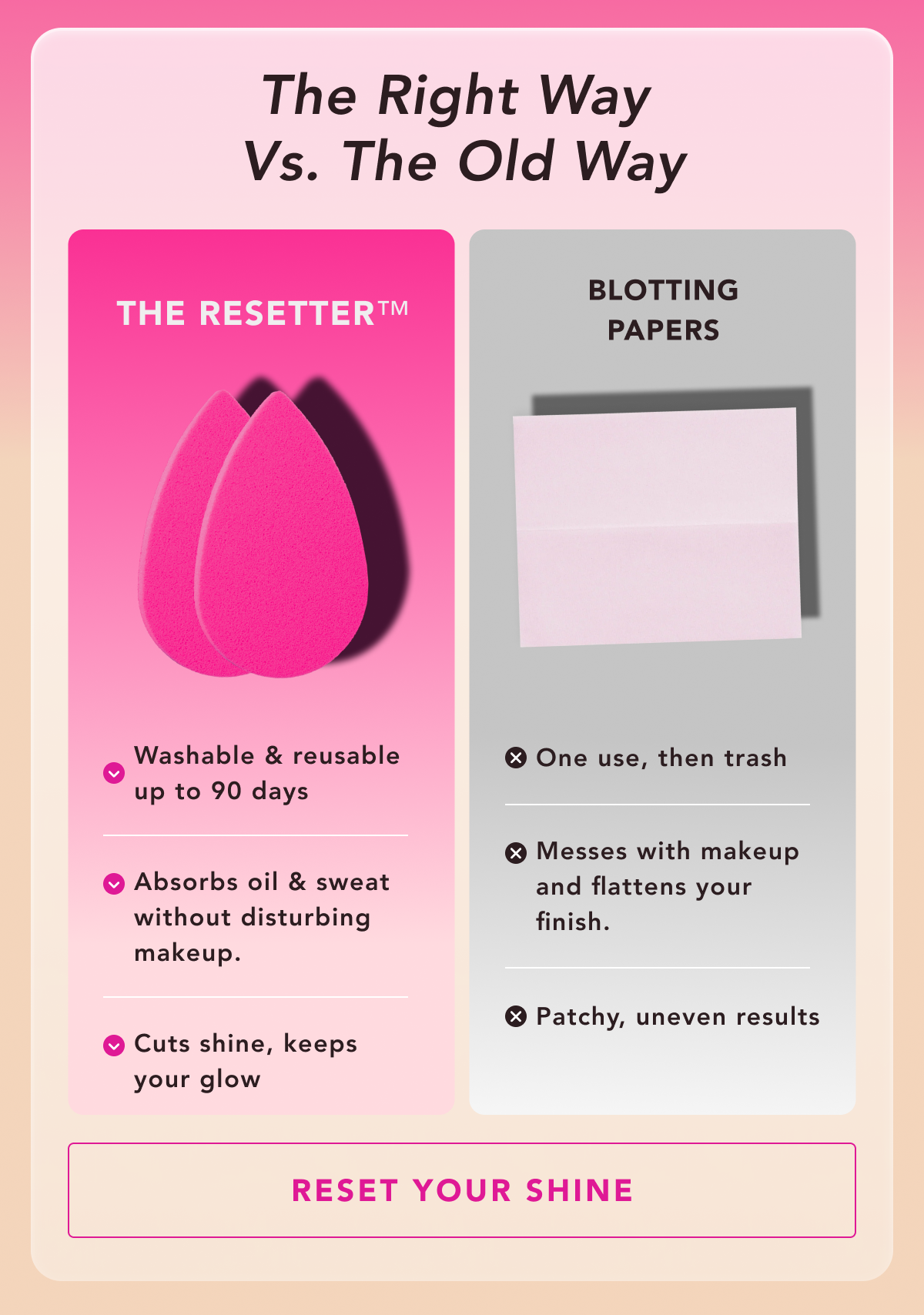 The right way vs. the old way. Reset your shine