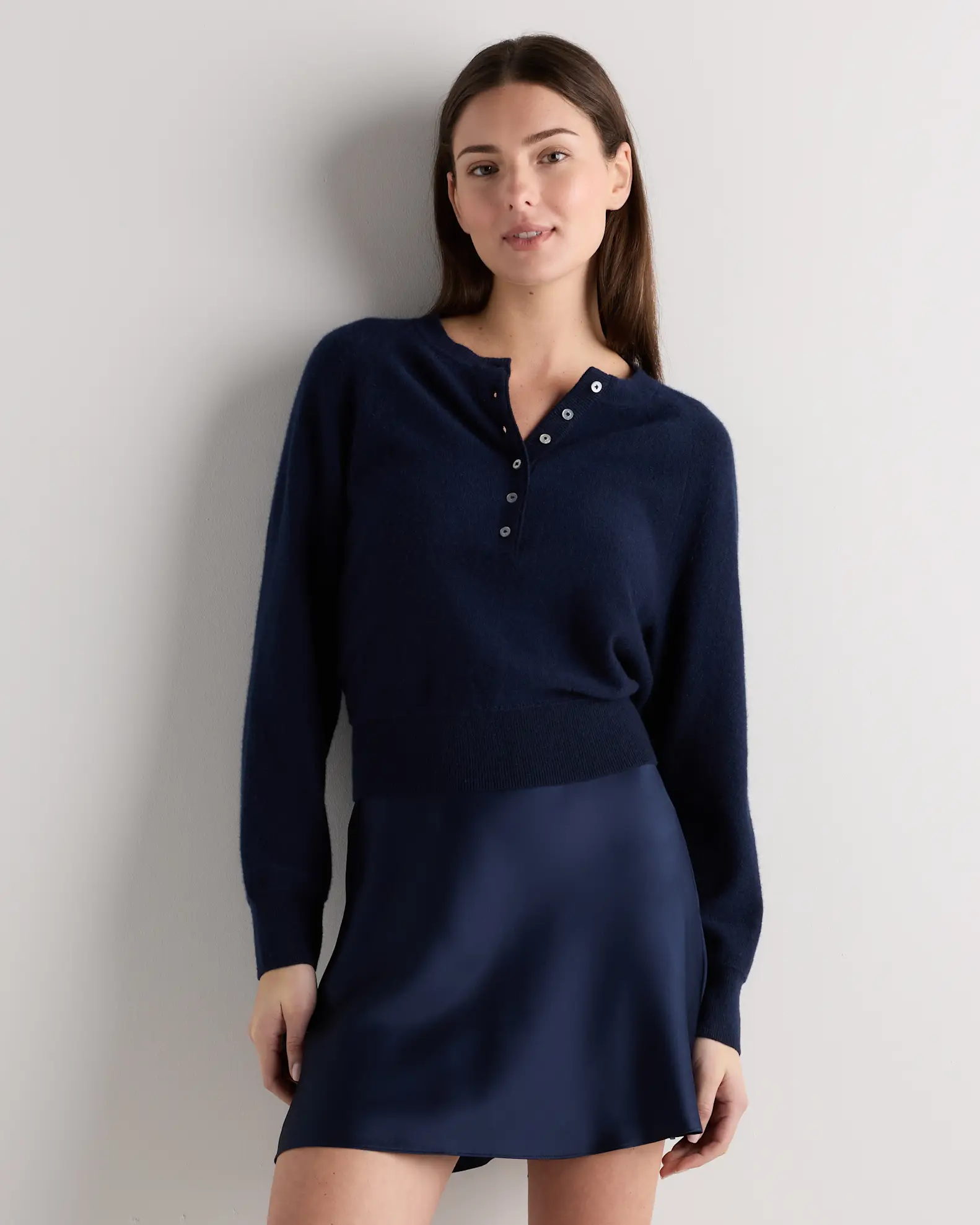 Mongolian Cashmere Dolman Sleeve Henley Sweater