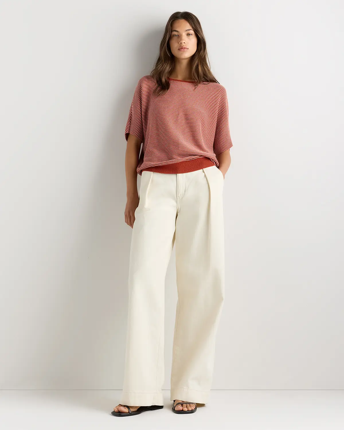 Lightweight Cotton Cashmere Link-Stitch Dolman Sweater 