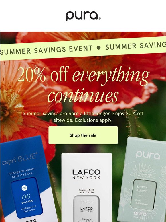 20% off continues