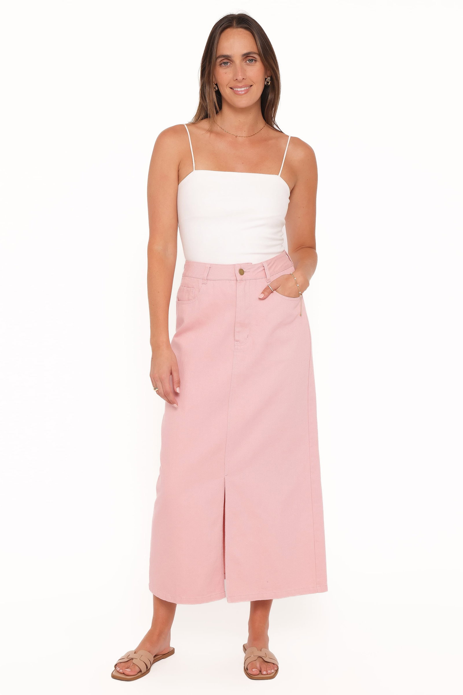 Image of Dana Denim Midi Skirt - Dusty Pink