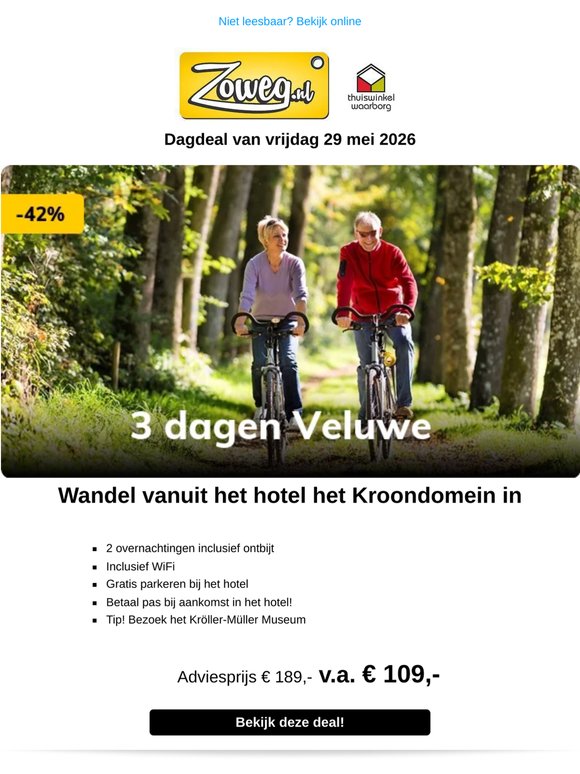 3 dagen Veluwe v.a. 109,-
