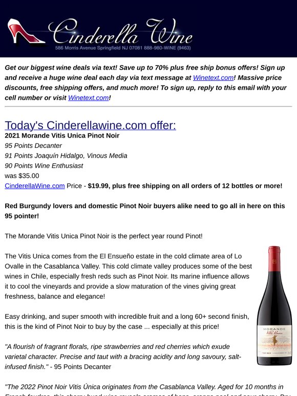 2022 Morande Vitis Unica Pinot Noir (95 D, 91 VM, 90 WE) Free Ship on 12