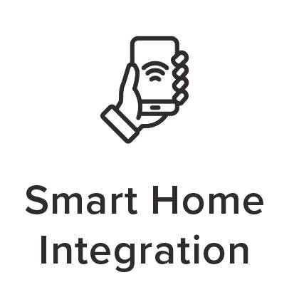 Icon of hand holding phone, text: Smart Home Integration.