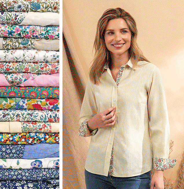 Ladies Linen Rich Shirt Trimmed with Liberty Fabric