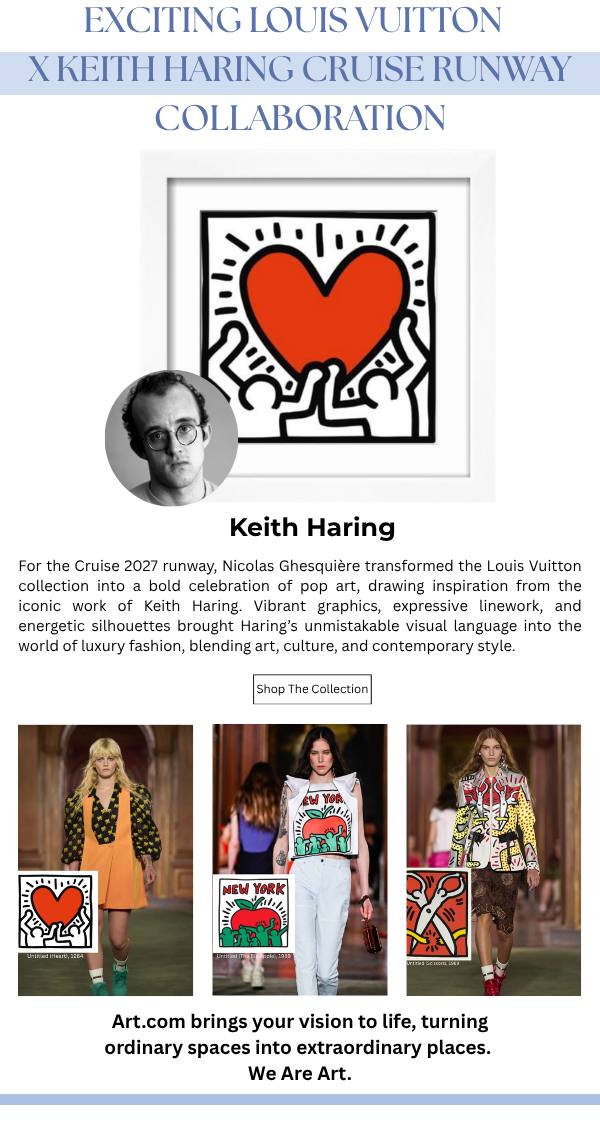 Exciting Louis Vuitton X Keith Haring Cruise Runway Collaboration - For the Cruise 2027 runway, Nicolas Ghesquiere transformed the Louis Vuitton collection into a bold collaboration of pop art, drawing inspiration from the iconic work of Keith Haring.