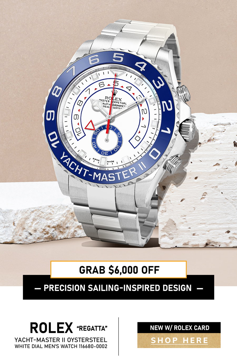 $6000 OFF - Yacht-Master II Oystersteel White Dial Men's Watch 116680-0002