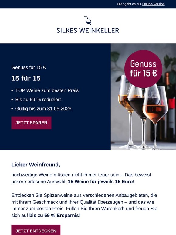 15 TOP Weine für jeweils 15 €