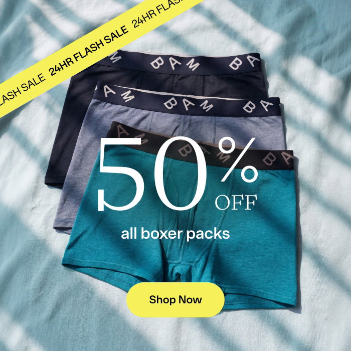 50% off all boxer packs. Shop the offer now.