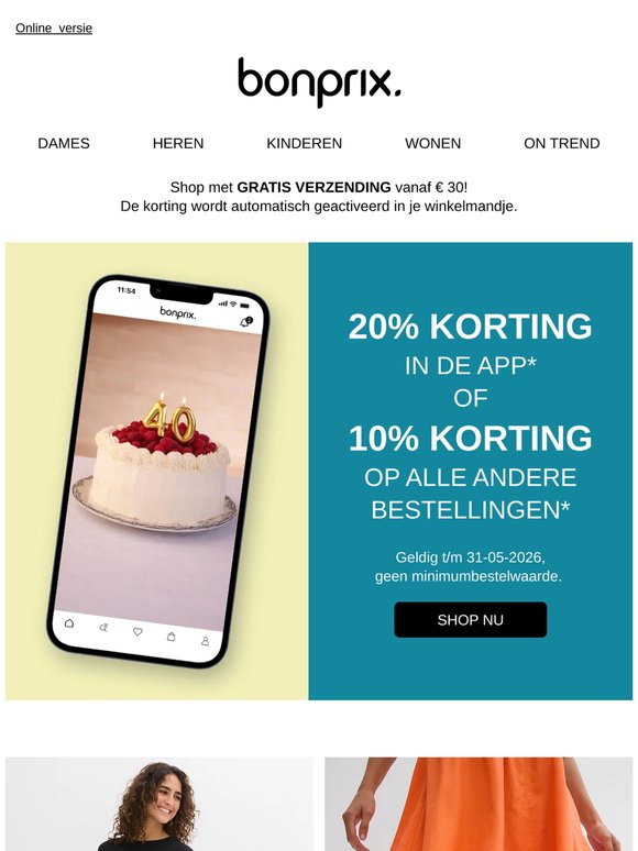 10% of 20% korting in de app