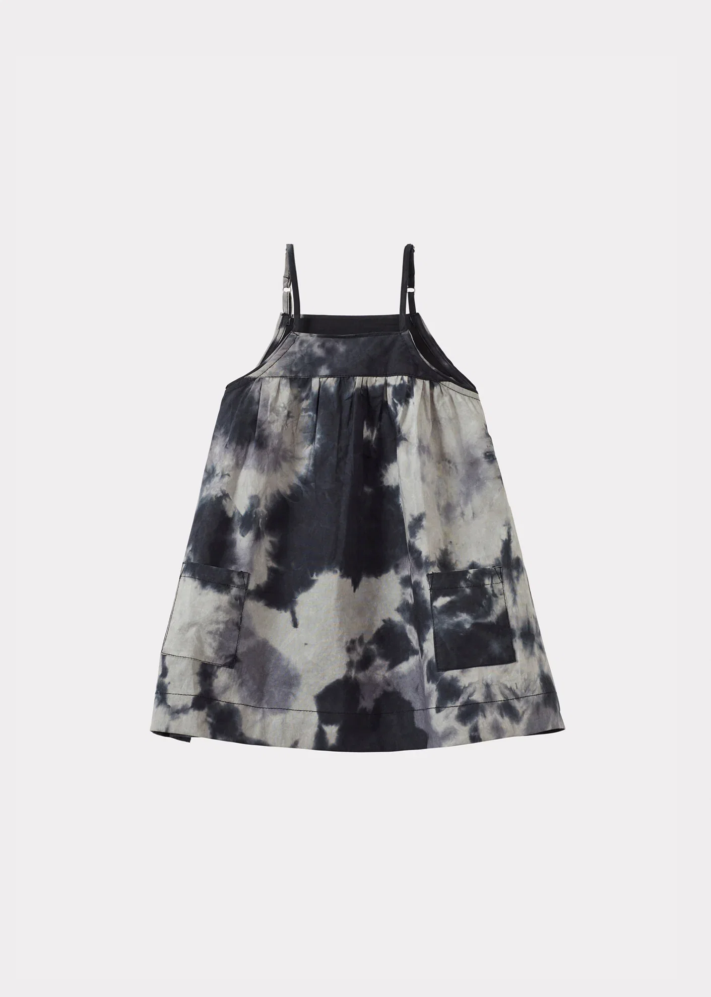 Image of IBERA BABY GIRL'S COTTON DRESS - CHARCOAL TIE-DYE