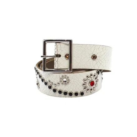FLOWER CRACKLE BELT WHITE