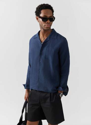 Navy Linen Cuban