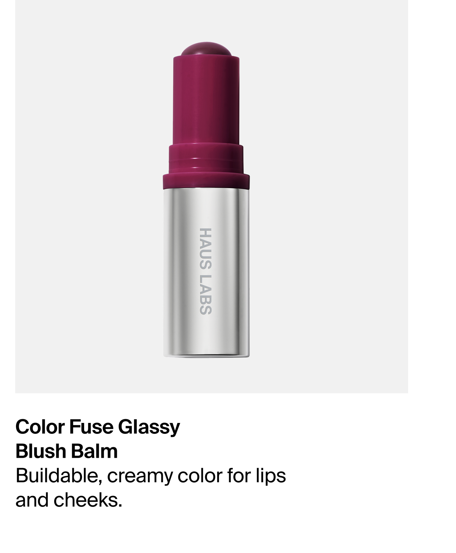 Color Fuse Glassy Blush Balm: Buildable, creamy color for lips and cheeks.