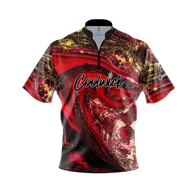 Image of Red Liquid Marble Fast Track CoolWick Bowling Jersey - Coolwick